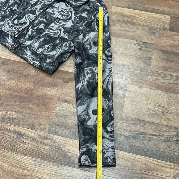 BDG Black and Gray Bomber Jacket with Modern Swirl Design - Picture 14 of 15